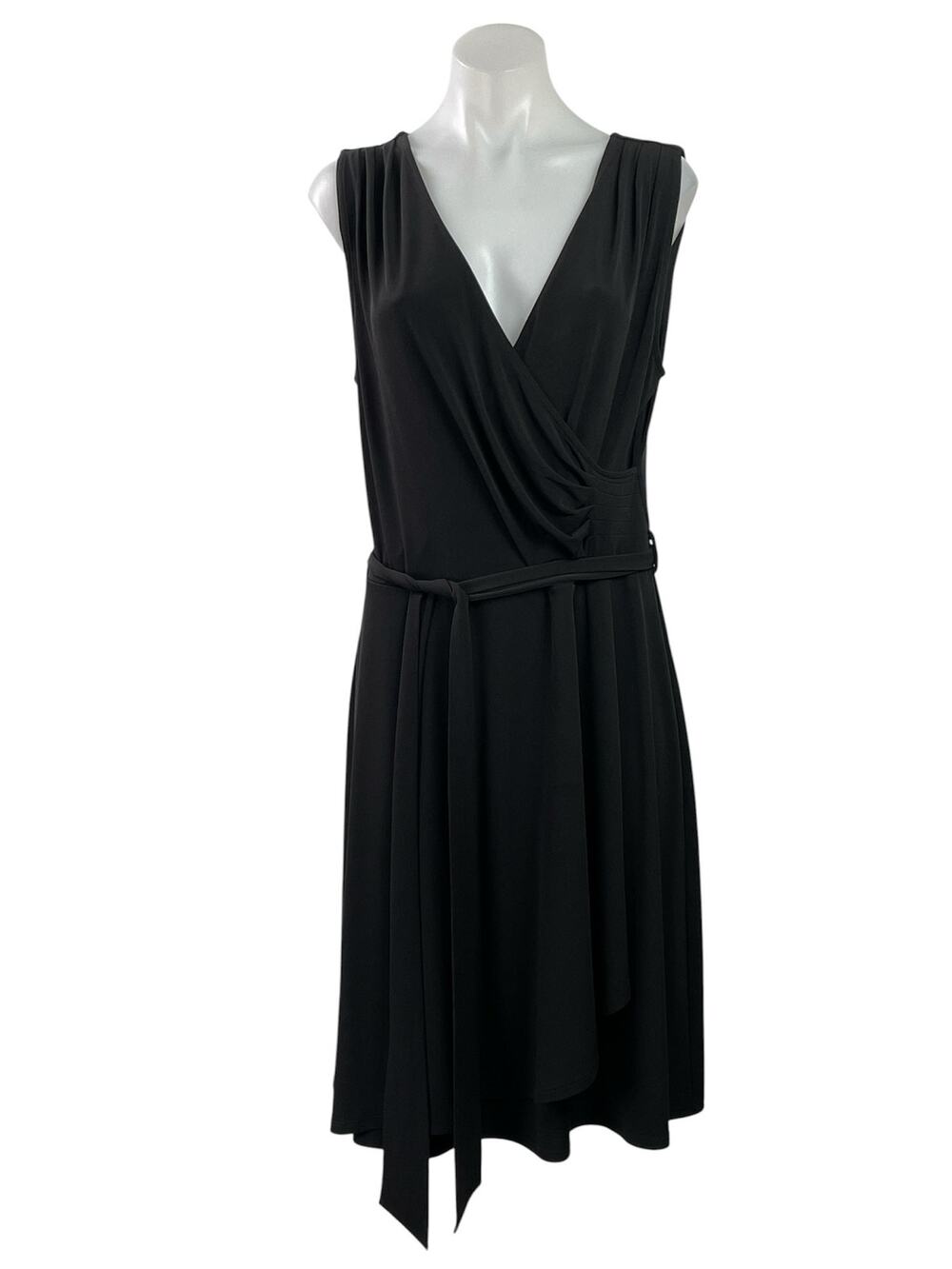 41 Hawthorn Womens Black Sleeveless Faux Wrap Tie Waist Midi A-Line Dress Size L